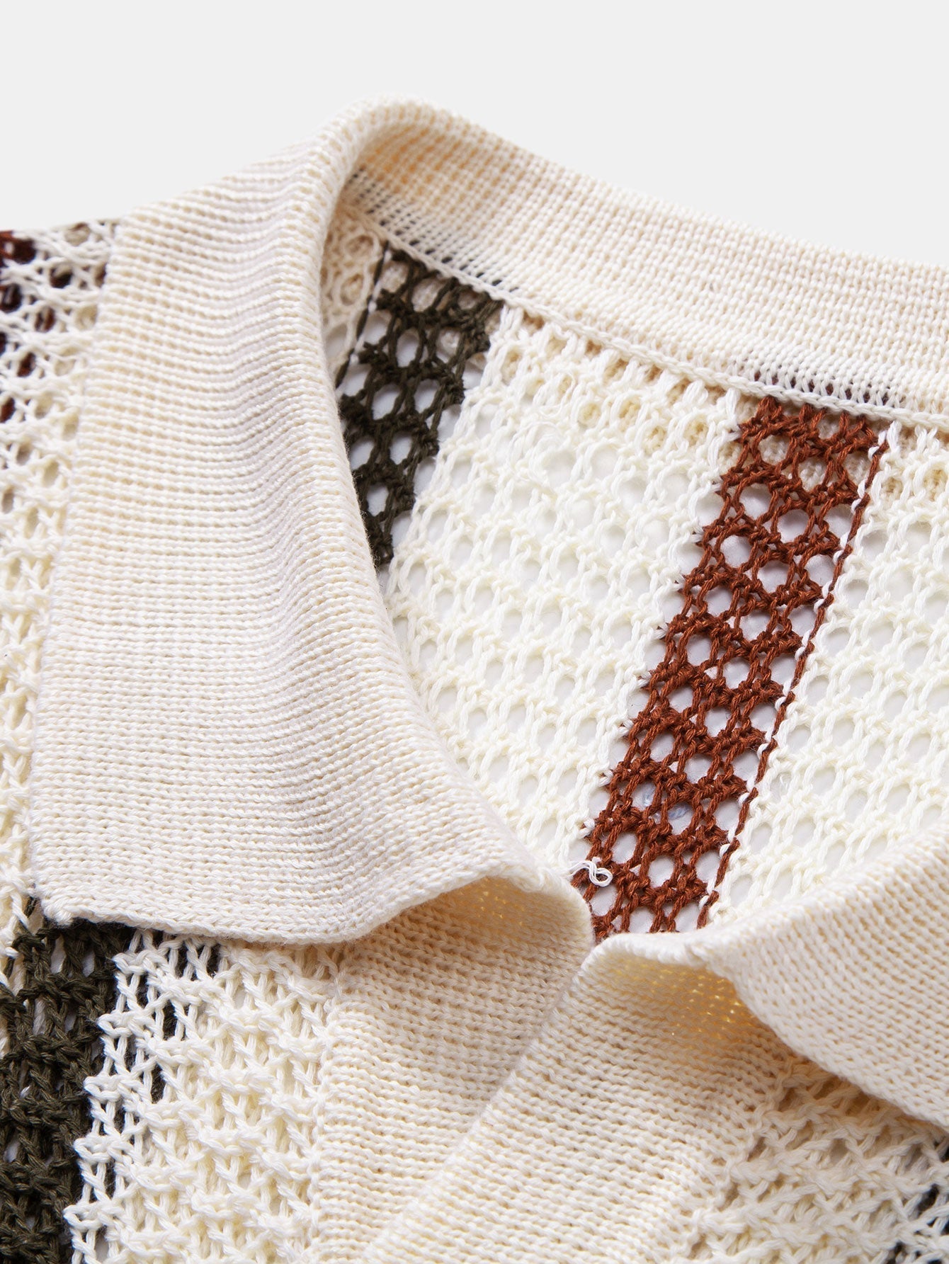 Striped V-Neck Crochet Polo