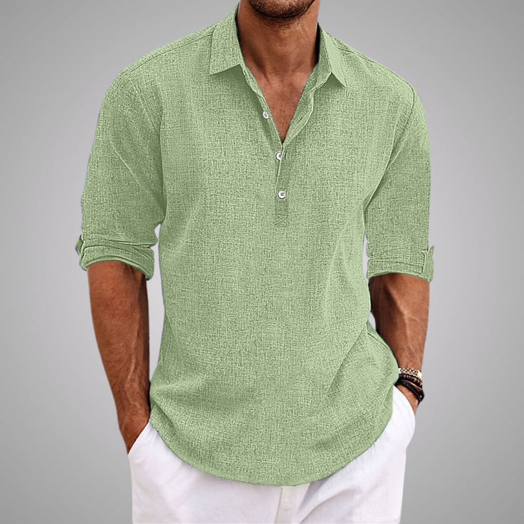 Montaracrest DELACROIX casual shirt in light fabric, featuring a relaxed fit and button-down front, displayed on a hanger.