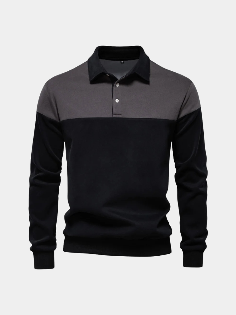 Montaracrest Alpine zip-up polo pullover in navy with a high collar and front zipper, made of soft, comfortable fabric.