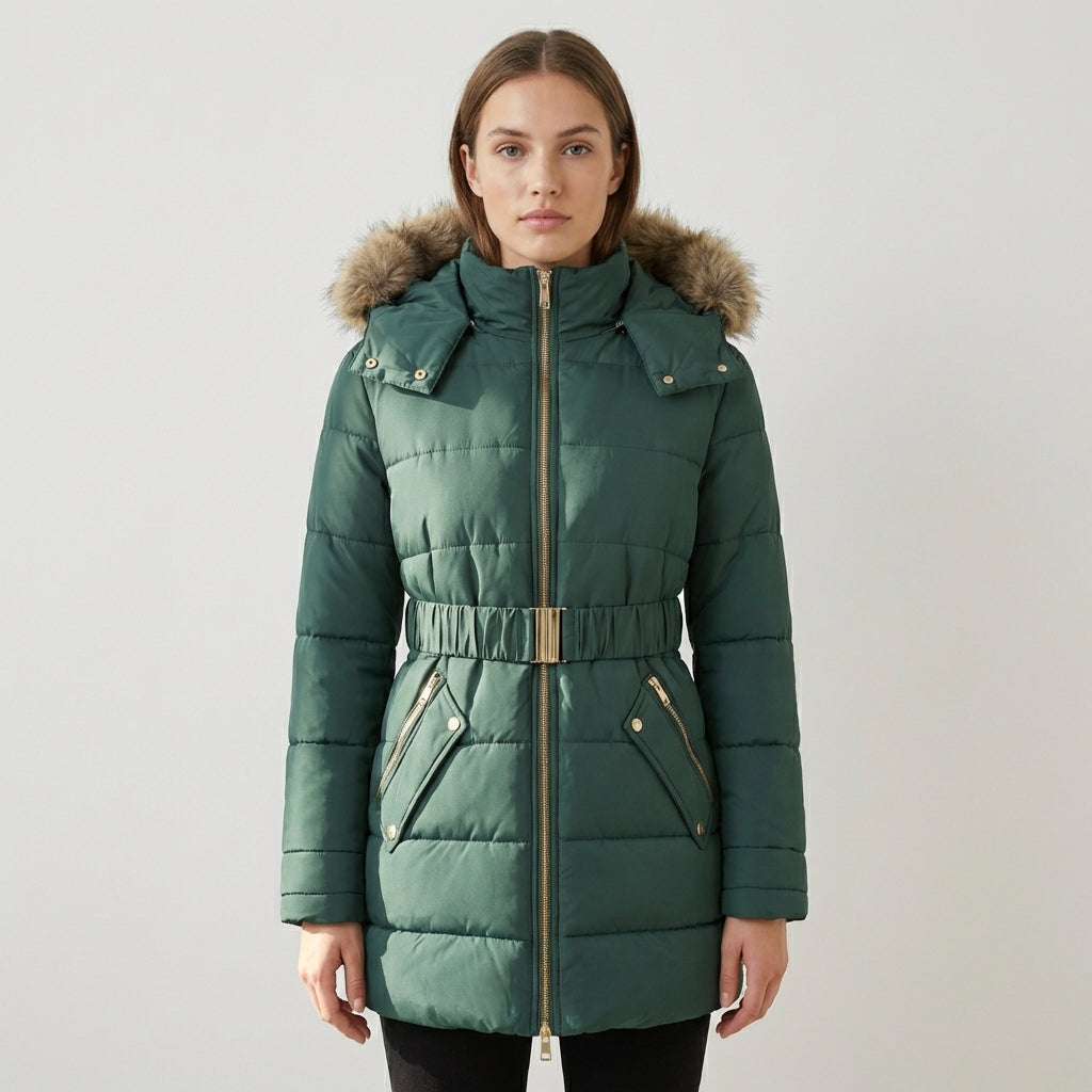 Charlotte | Faux-Fur Hood Belted Puffer Jacket