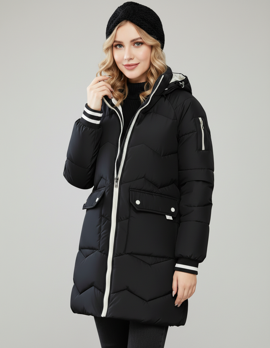 Gemma | Contrast-Lined Hooded Long Puffer Coat
