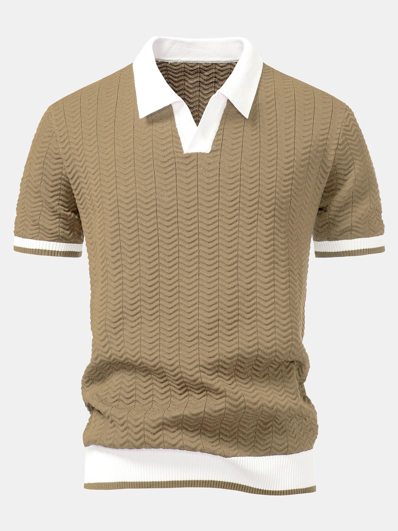 Textured Knit V-Neck Polo & Slim Fit Pants Set
