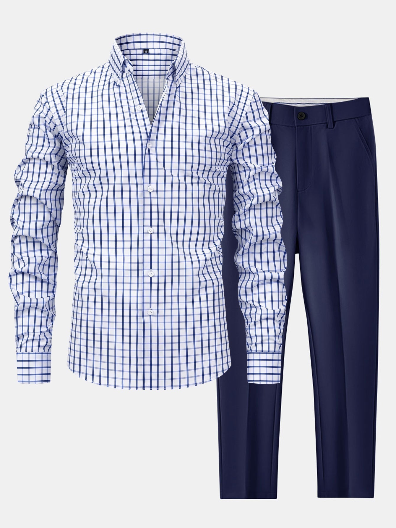 Checked Long Sleeve Shirt with Buttons & Slim Fit Narrow Leg Pants