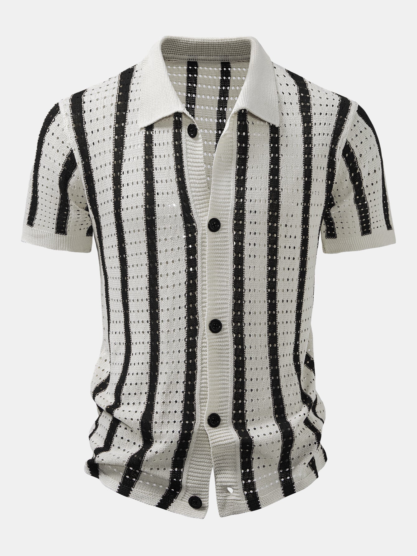 Striped Shirt Featuring Knitted Eyelets & Straight-Leg Linen Pants - Montaracrest