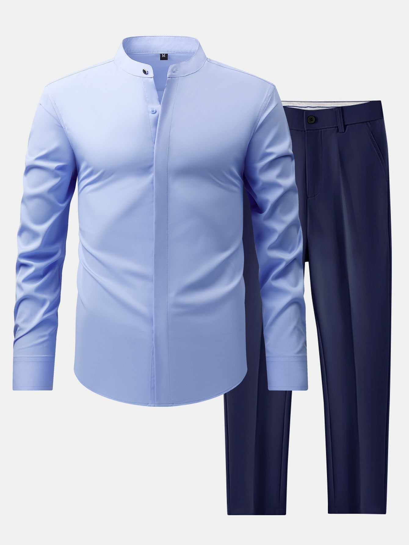 Chic High Collar Shirt with Flared Leg Slim Fit Trousers - Montaracrest