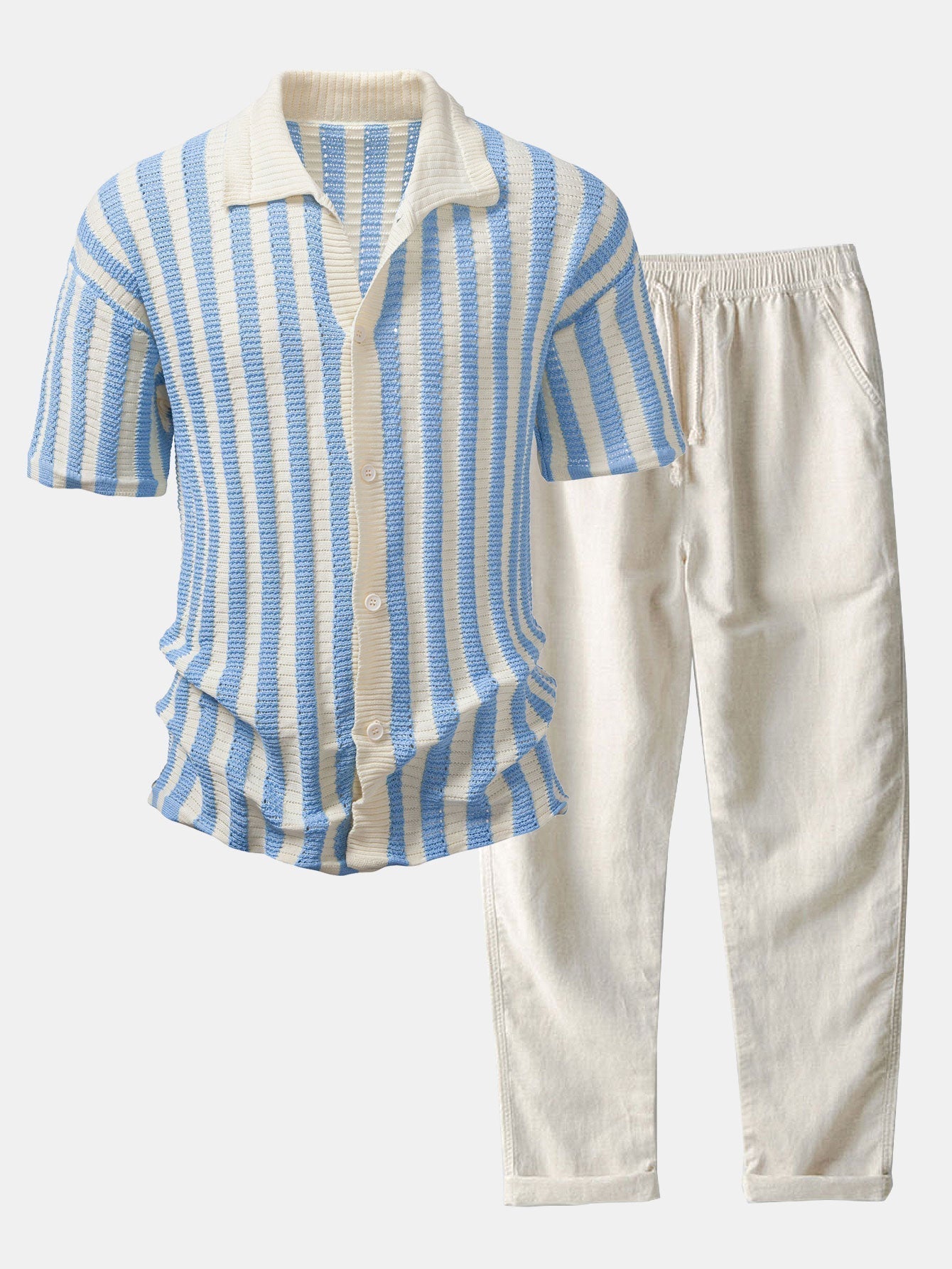 Gradient Striped Shoulder Shirt & Straight-Leg Linen Pants - Montaracrest