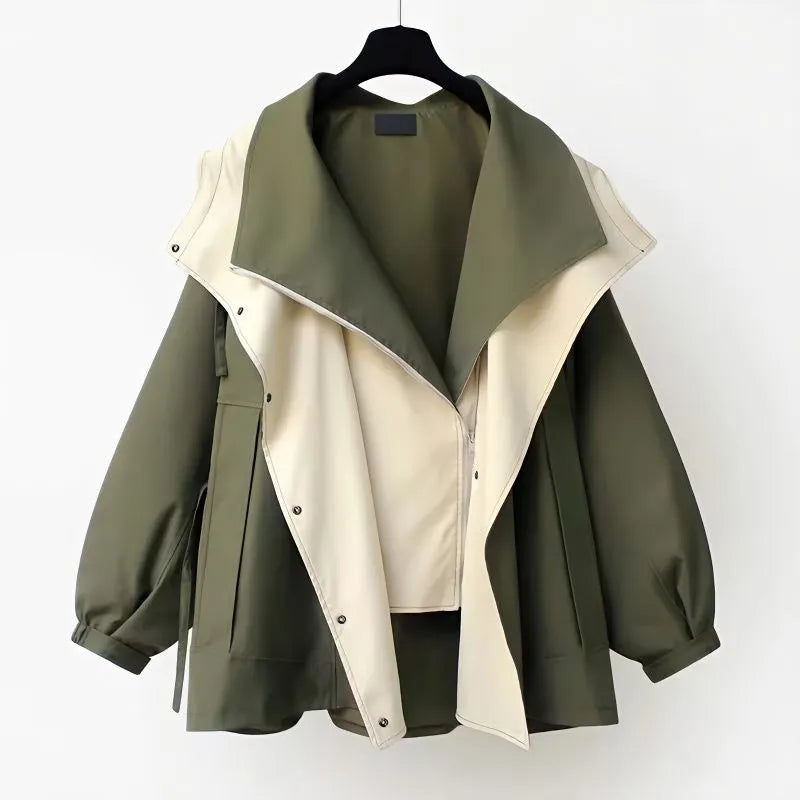 Montaracrest Fiore women's windbreaker jacket, mid-length trench coat with zipper, suitable for spring and autumn weather.