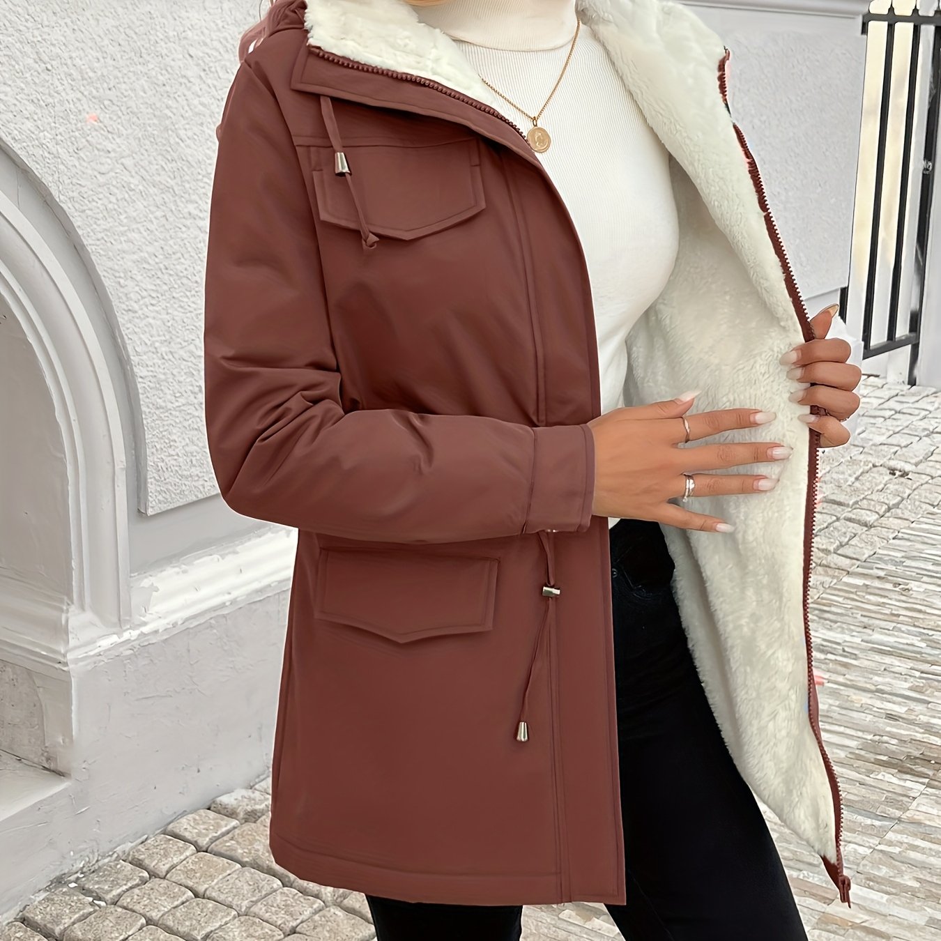 Maisie | Sherpa-Lined Drawstring Parka Jacket