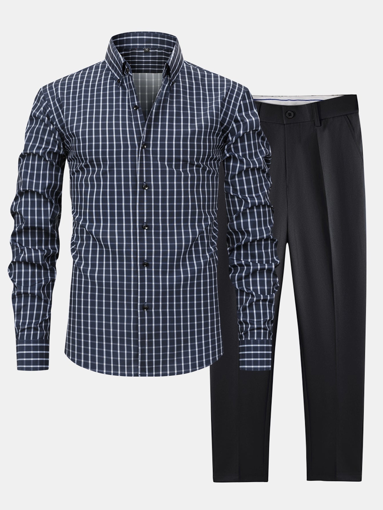 Checked Long Sleeve Shirt with Buttons & Slim Fit Narrow Leg Pants