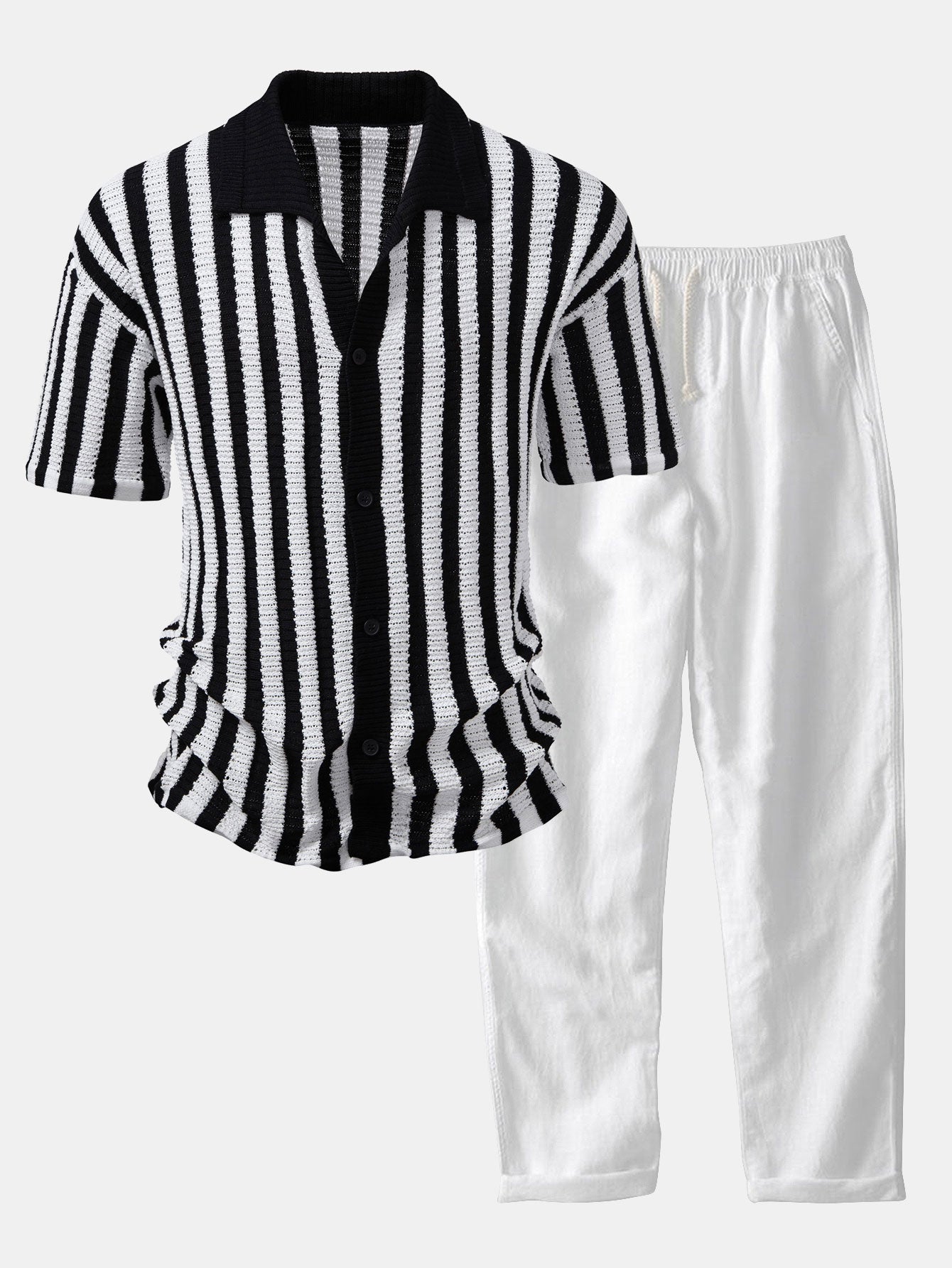 Gradient Striped Shoulder Shirt & Straight-Leg Linen Pants - Montaracrest