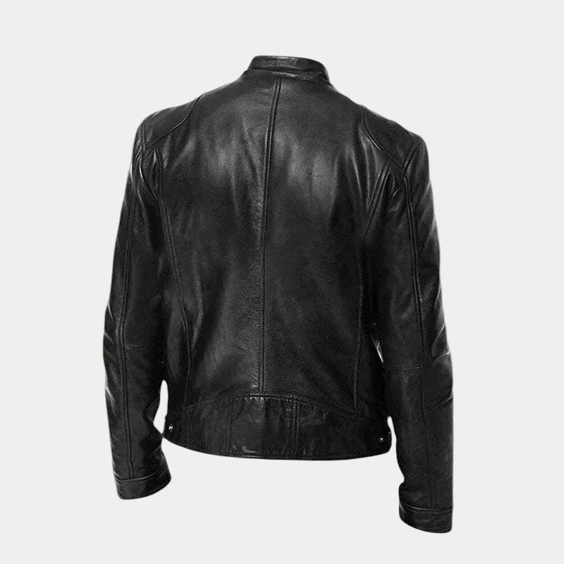 Montaracrest Mitchell men's leather jacket, stylish coat with a classic design, shown in black leather.