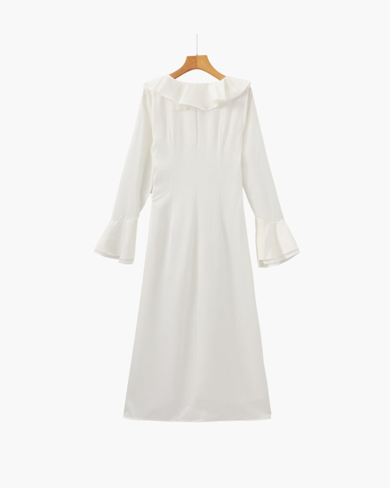 Midi Dress with Ruffles and Pearl Buttons