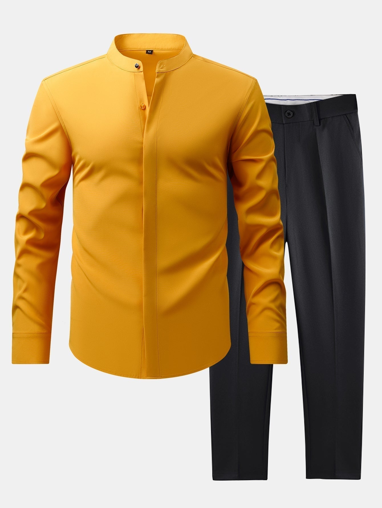 High Neck Shirt & Slim Fit Flared Leg Trousers