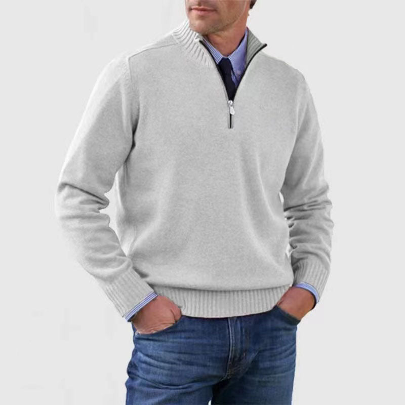 Montaracrest Nico™ fine knit half-zip pullover in soft, lightweight fabric, shown in a close-up of the gray sweater.