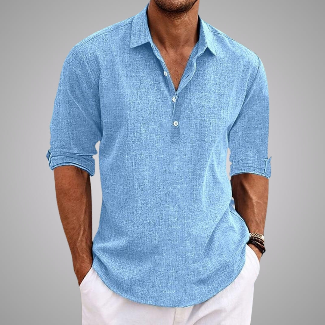 Montaracrest DELACROIX casual shirt in soft fabric, featuring a classic collar and button front, displayed on a hanger.