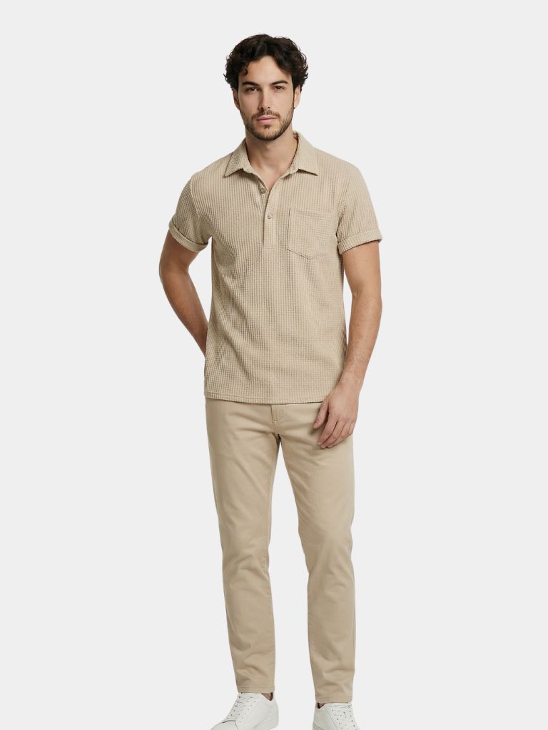 Montaracrest short-sleeve textured shirt with button-up front and collar, displayed on a neutral background.