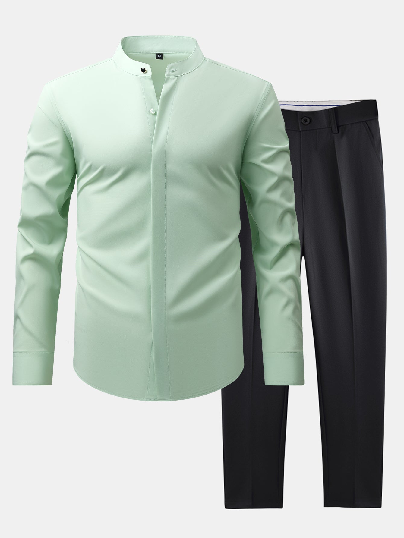 Chic High Collar Shirt with Flared Leg Slim Fit Trousers - Montaracrest