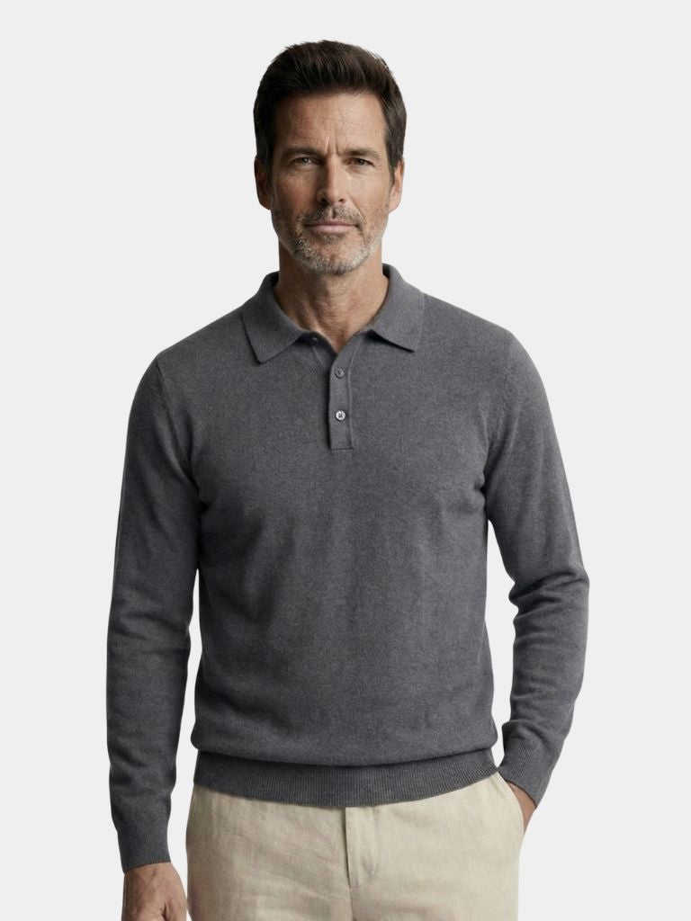 Montaracrest pullover polo in wool with button details, showcasing a cozy, stylish men's or women's polo shirt.
