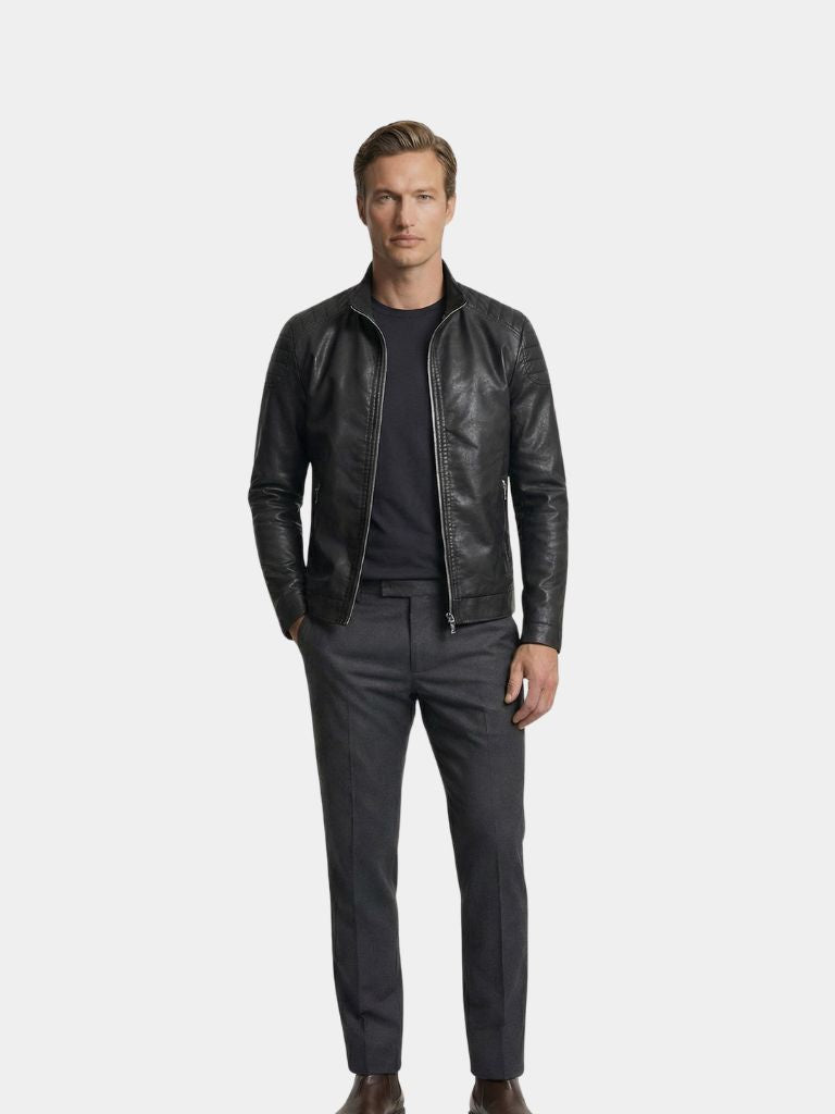 Montaracrest crociata leather jacket, stylish brown zip-up blazer with cross-stitch details, casual outerwear for men.