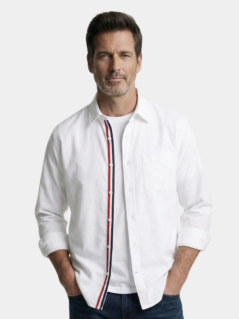 Light beige Vince linen shirt by Montaracrest, casual overhemden with button-down front and soft, breathable fabric.