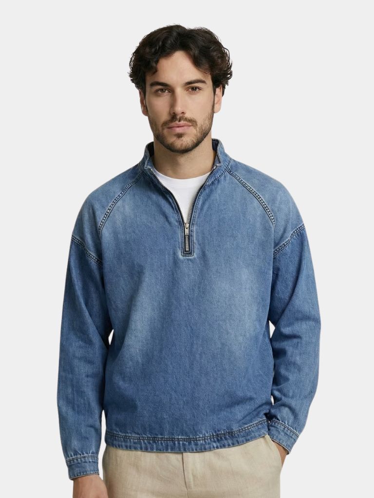 Montaracrest denim stonewash jacket with quarter zip, casual outerwear with a stylish and comfortable fit.