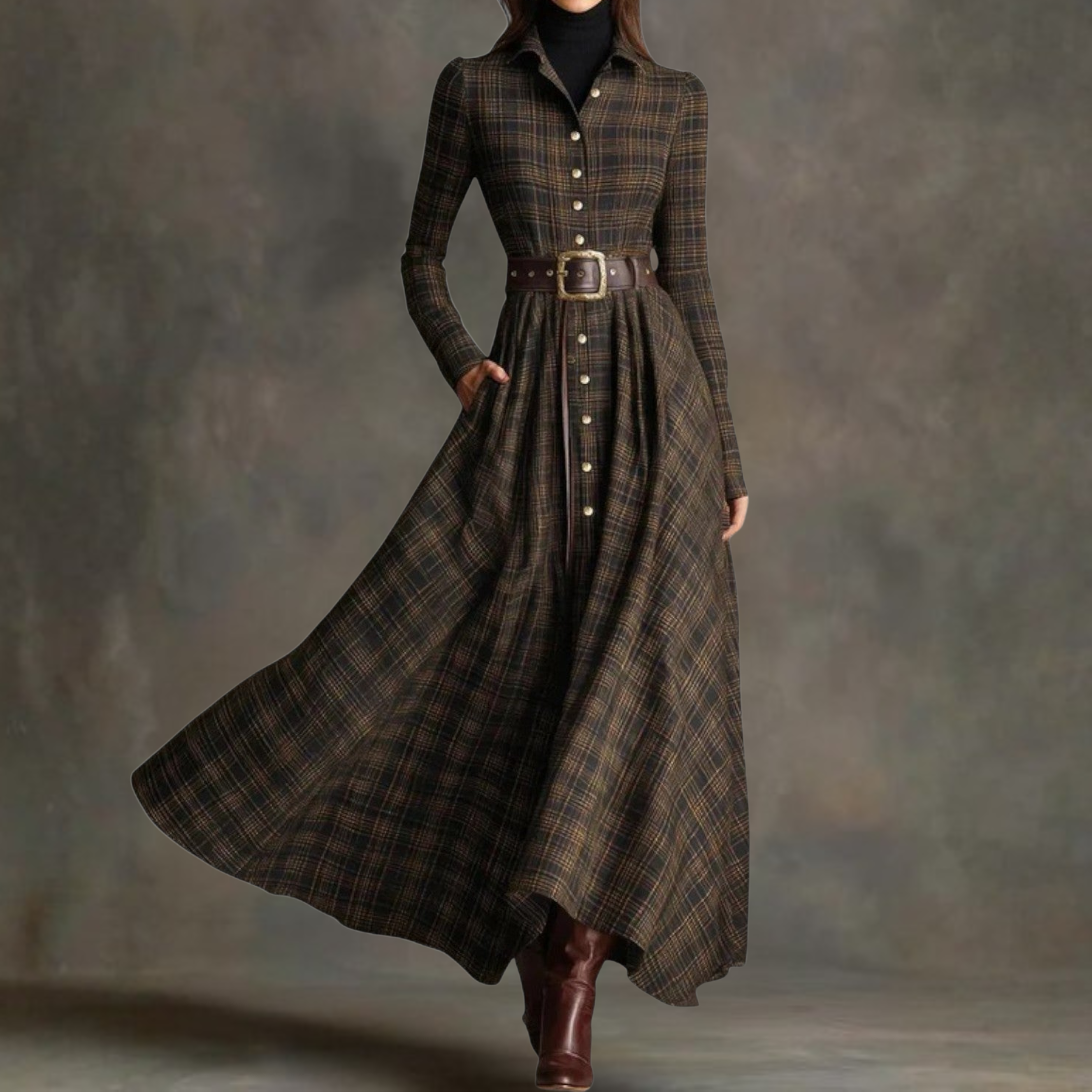 Sara™ | Belted Timeless Winter Maxi Dress