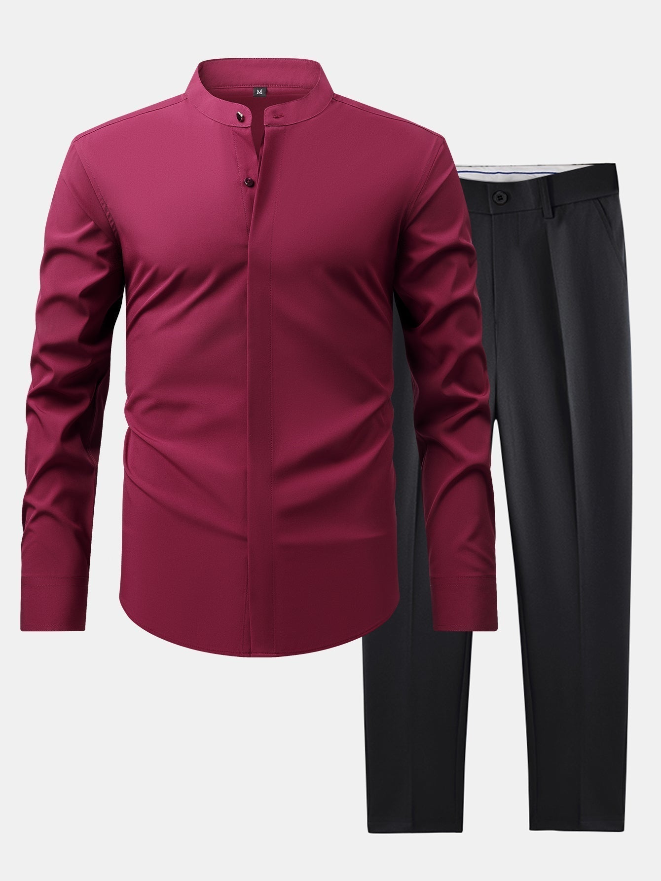 Chic High Collar Shirt with Flared Leg Slim Fit Trousers - Montaracrest