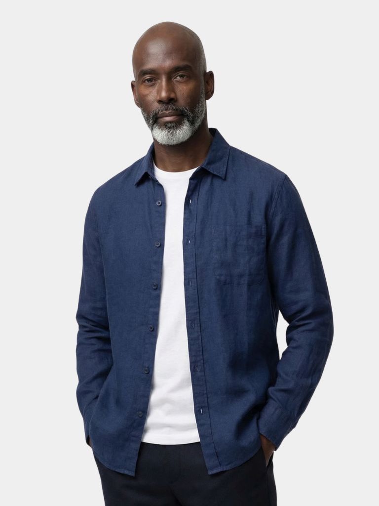 Montaracrest Baltique Sereno shirt displayed flat with button-up front and classic collar, in a light, breathable fabric.