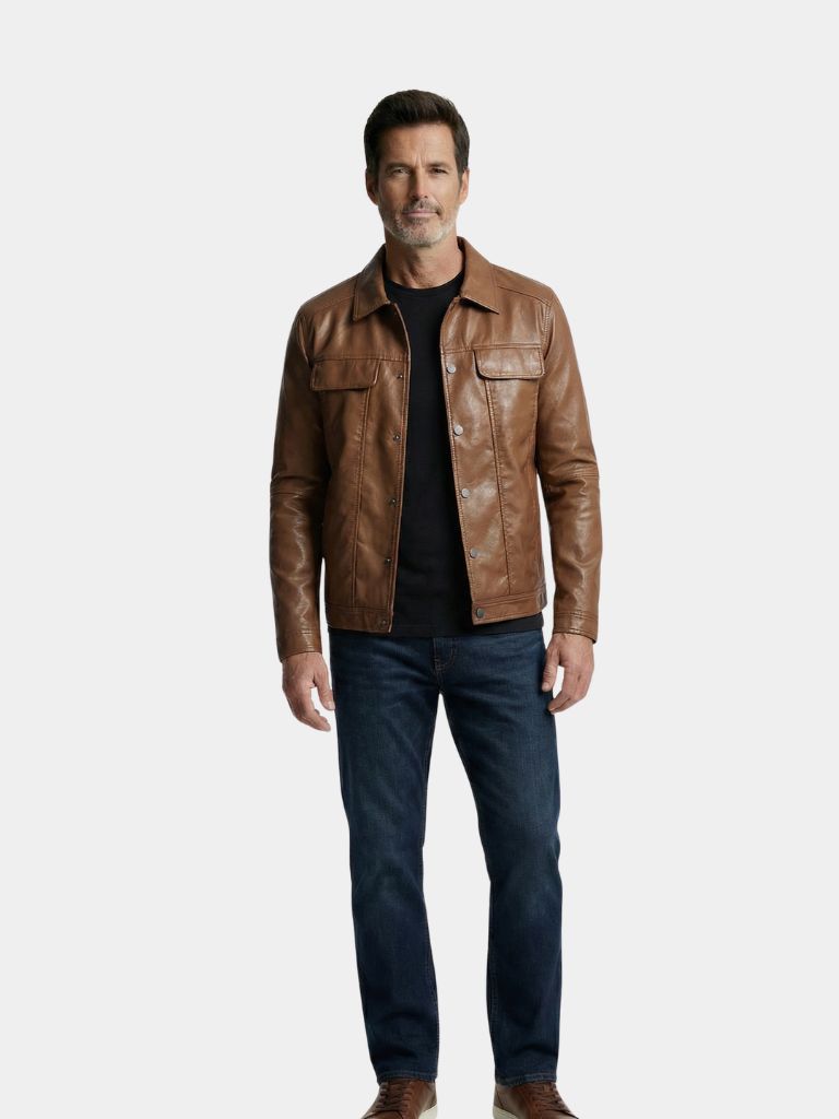 Montaracrest Giacca ribelle in bronzata pelle, stylish brown leather jacket with a fitted design and detailed stitching.