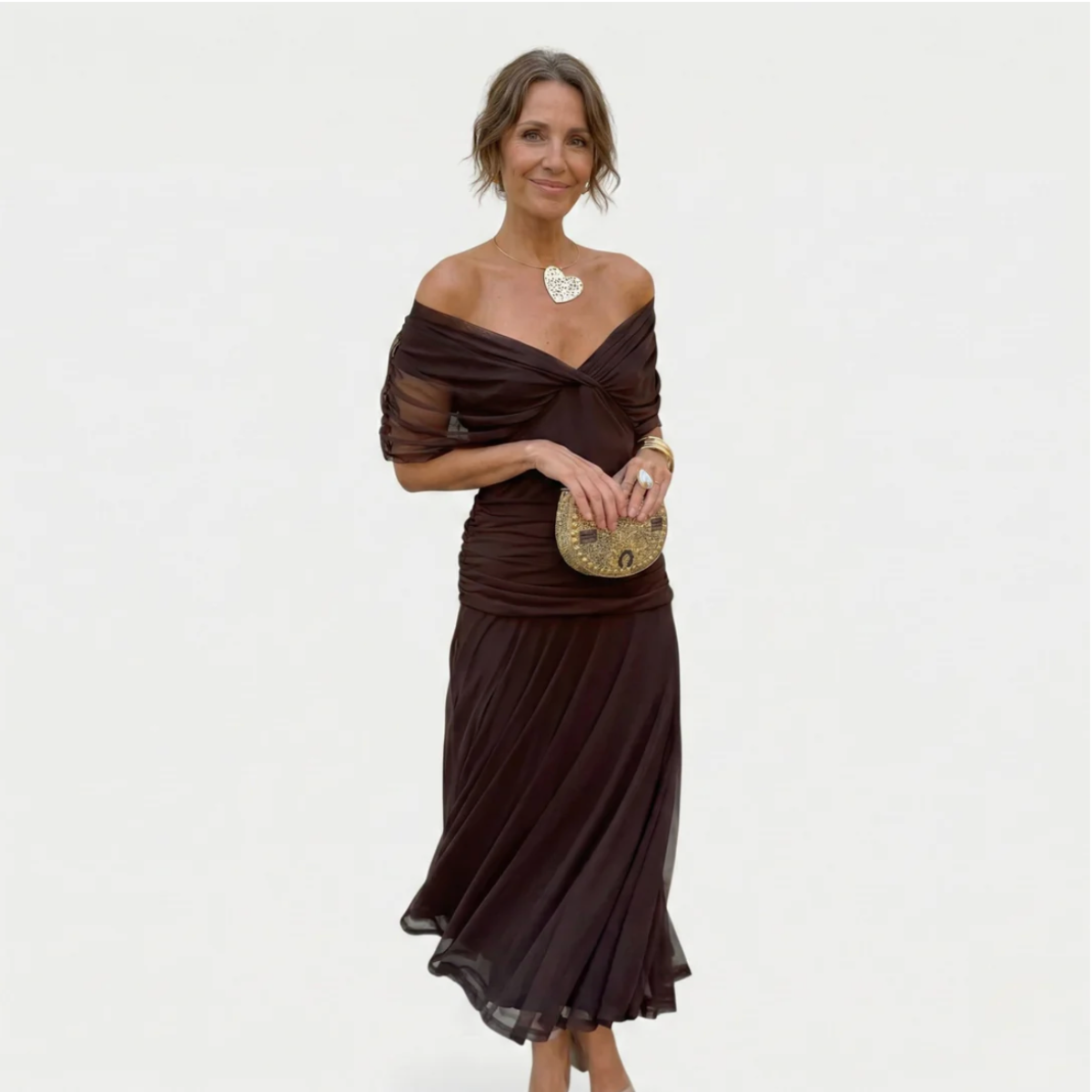 Elegant Montaracrest Luisa long dress with V-neckline, flattering silhouette, in a stylish design perfect for formal occasions.