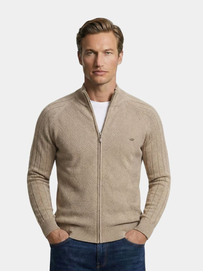Montaracrest Maglia Jacquard zip-up trui in solid color, featuring a textured knit design and a front zipper.