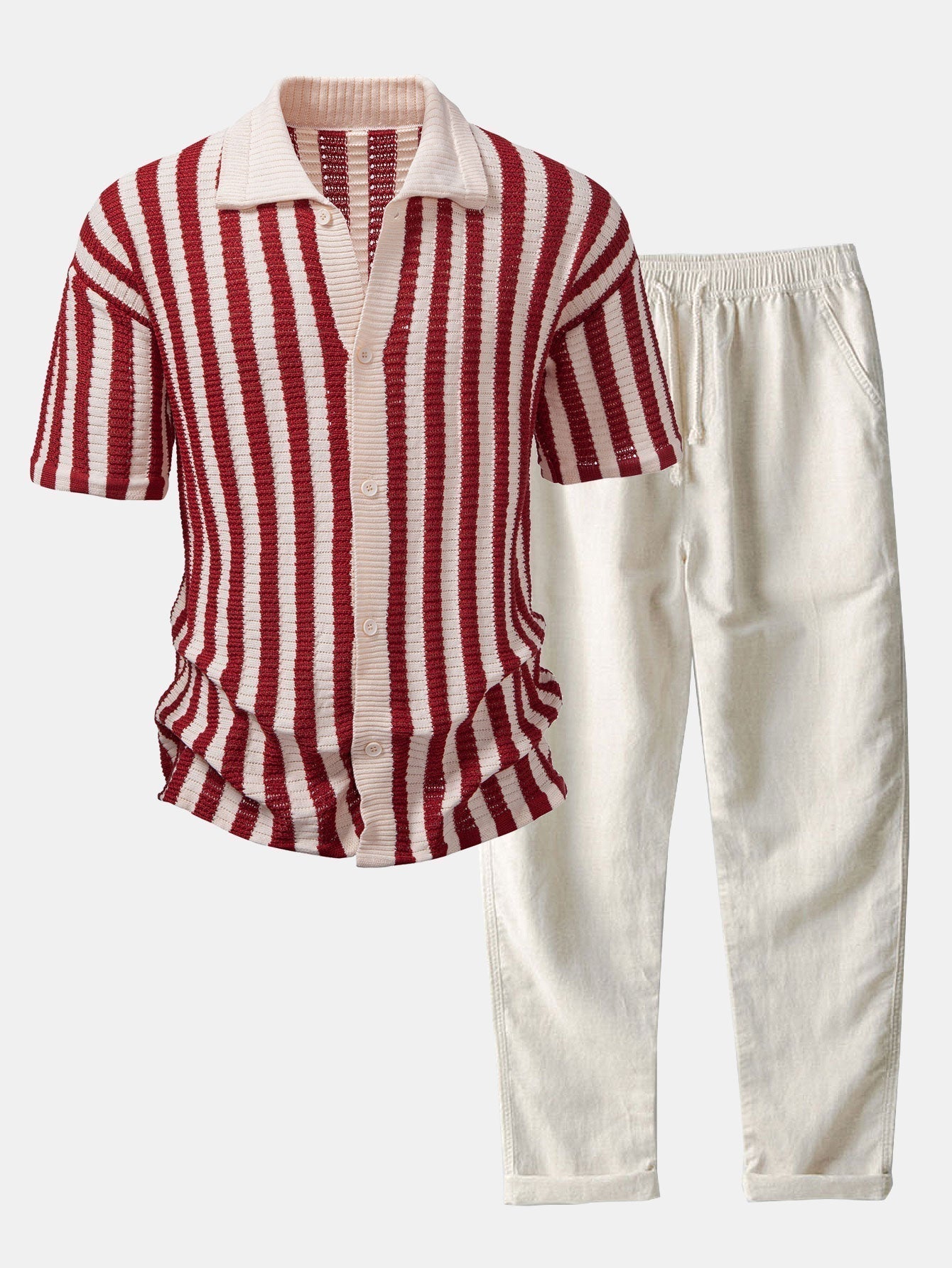 Gradient Striped Shoulder Shirt & Straight-Leg Linen Pants - Montaracrest