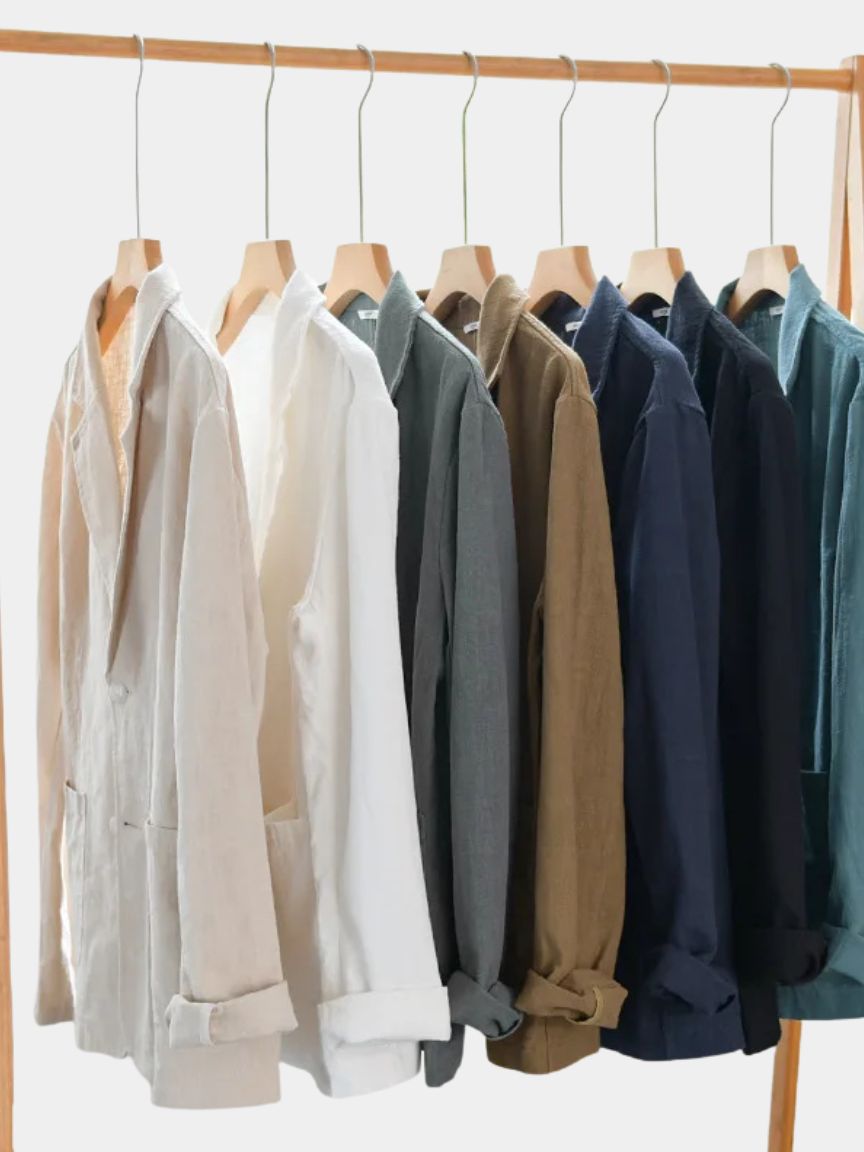 Light linen blazer in Oldbrook style by Montaracrest, shown in a neutral color with a tailored fit and classic lapel design.
