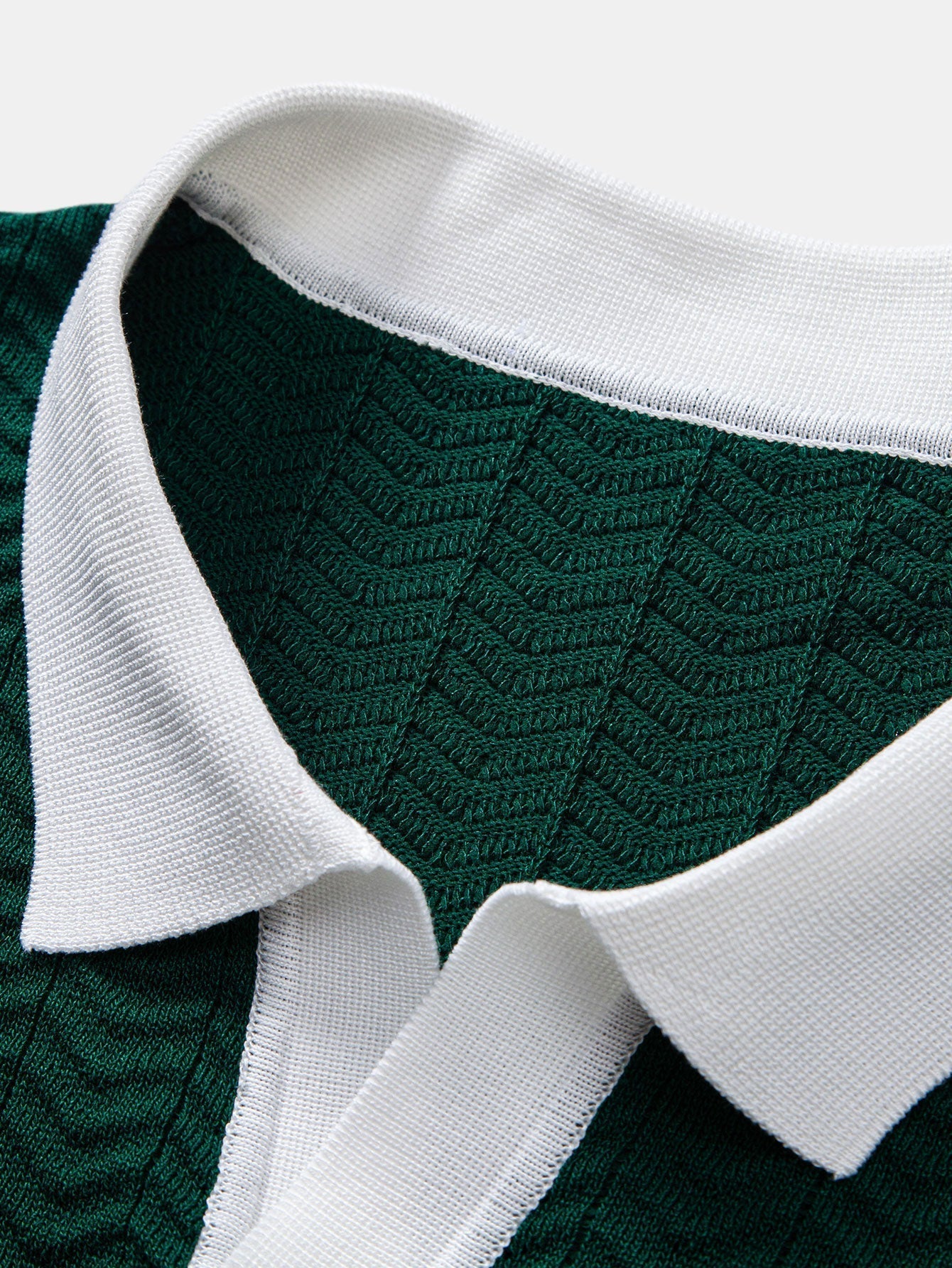 Textured Contrast V-Neck Knit Polo