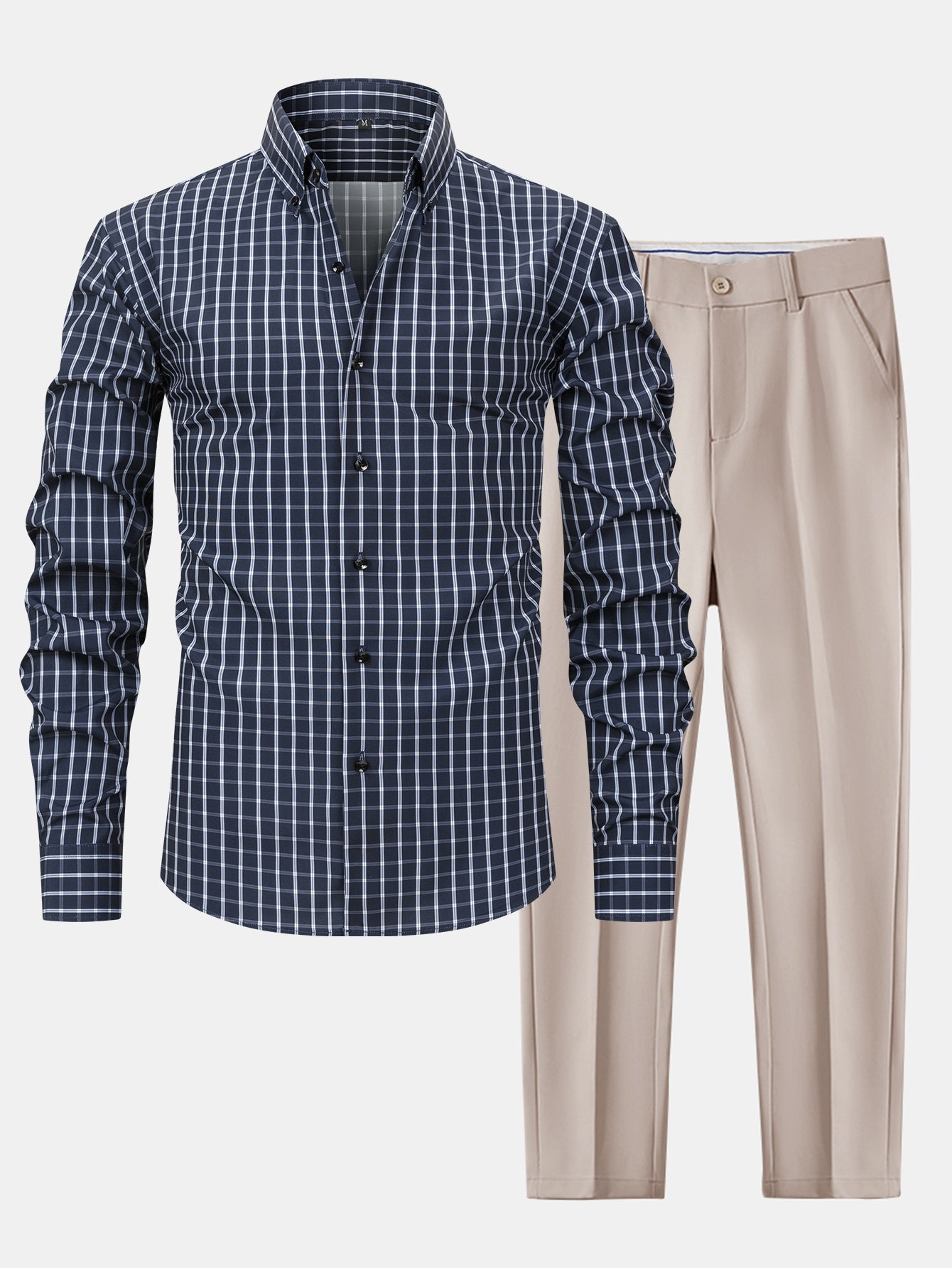 Checked Long Sleeve Shirt with Buttons & Slim Fit Narrow Leg Pants