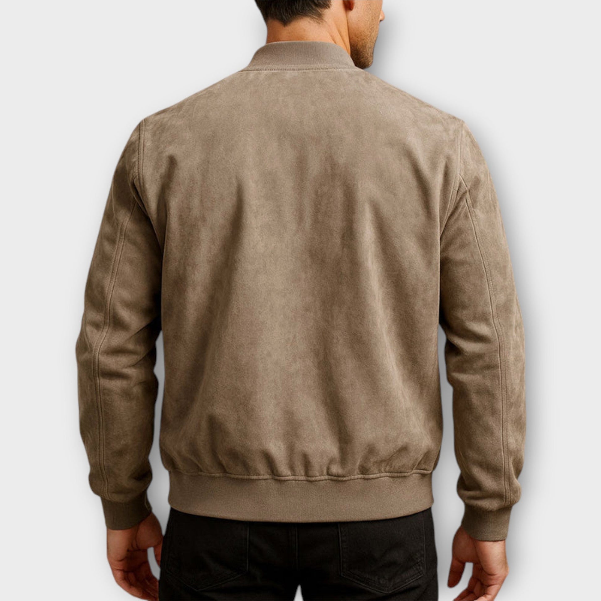 Men's Andre™ Montaracrest suede jacket, shown in a stylish brown color, with a classic collar and front zipper detail.