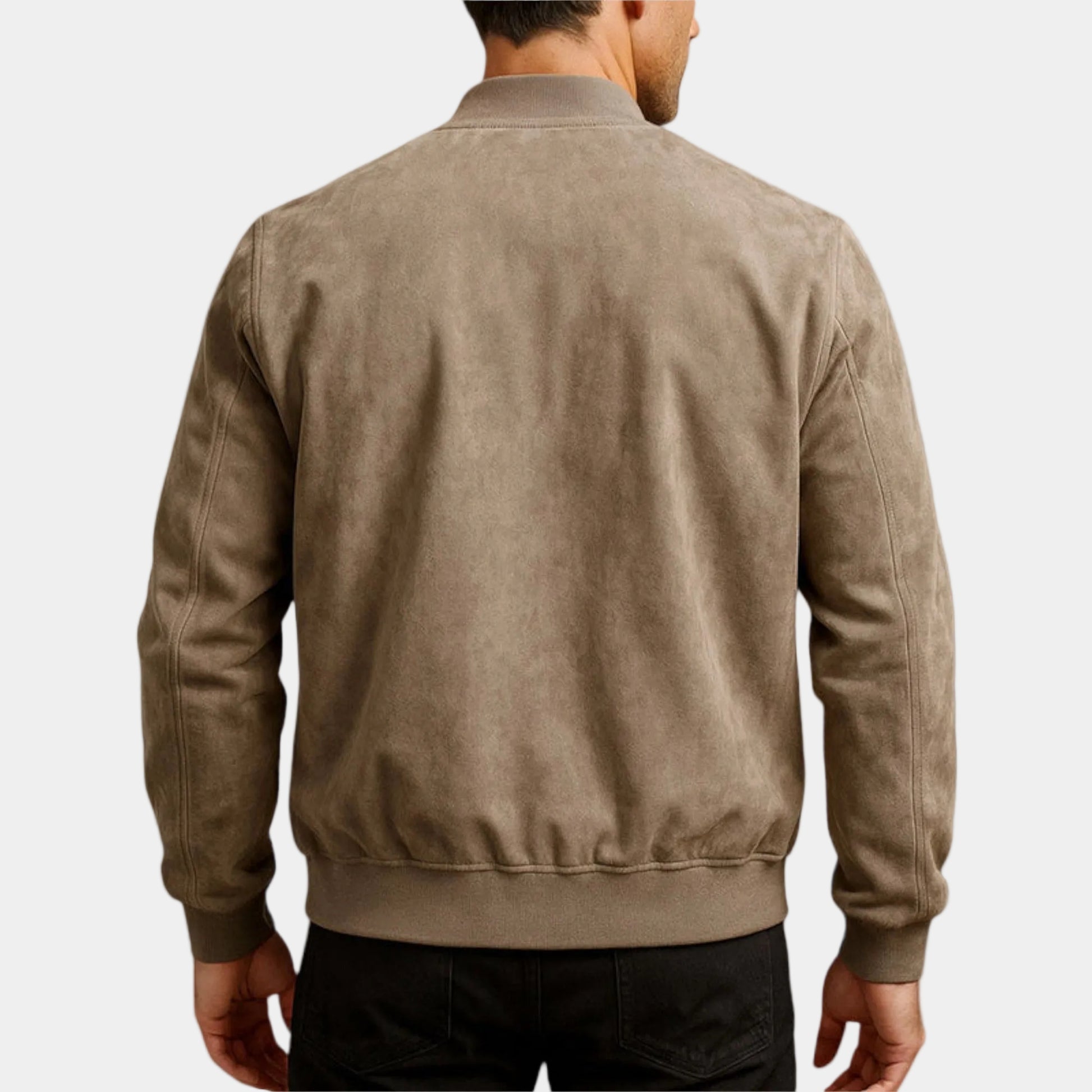 Men's Rico™ leather suede jacket from Montaracrest, shown in a stylish, close-up view highlighting the soft suede texture.