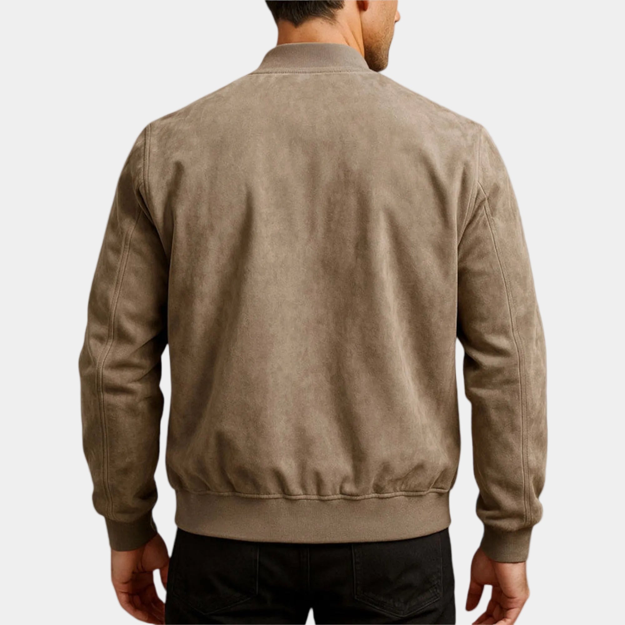 Men's Rico™ leather suede jacket from Montaracrest, shown in a stylish, close-up view highlighting the soft suede texture.