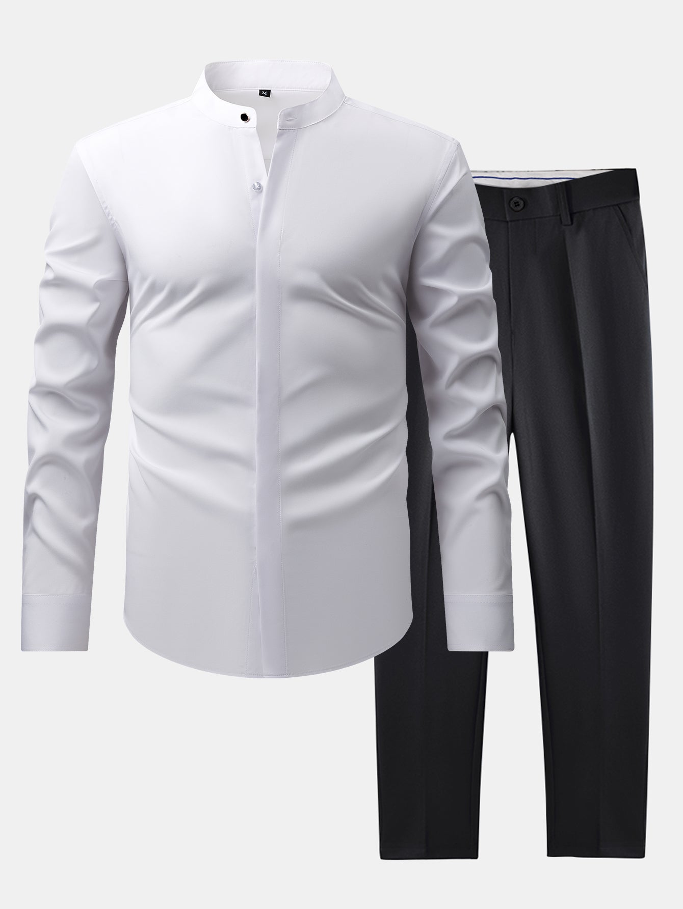 Chic High Collar Shirt with Flared Leg Slim Fit Trousers - Montaracrest