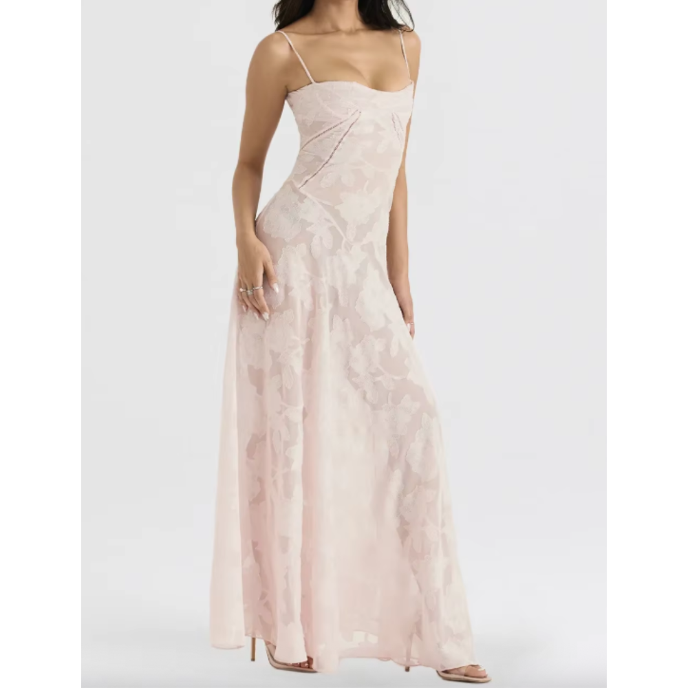 Elegant long evening dress by Montaracrest with a flowing silhouette, perfect for special occasions and formal events.