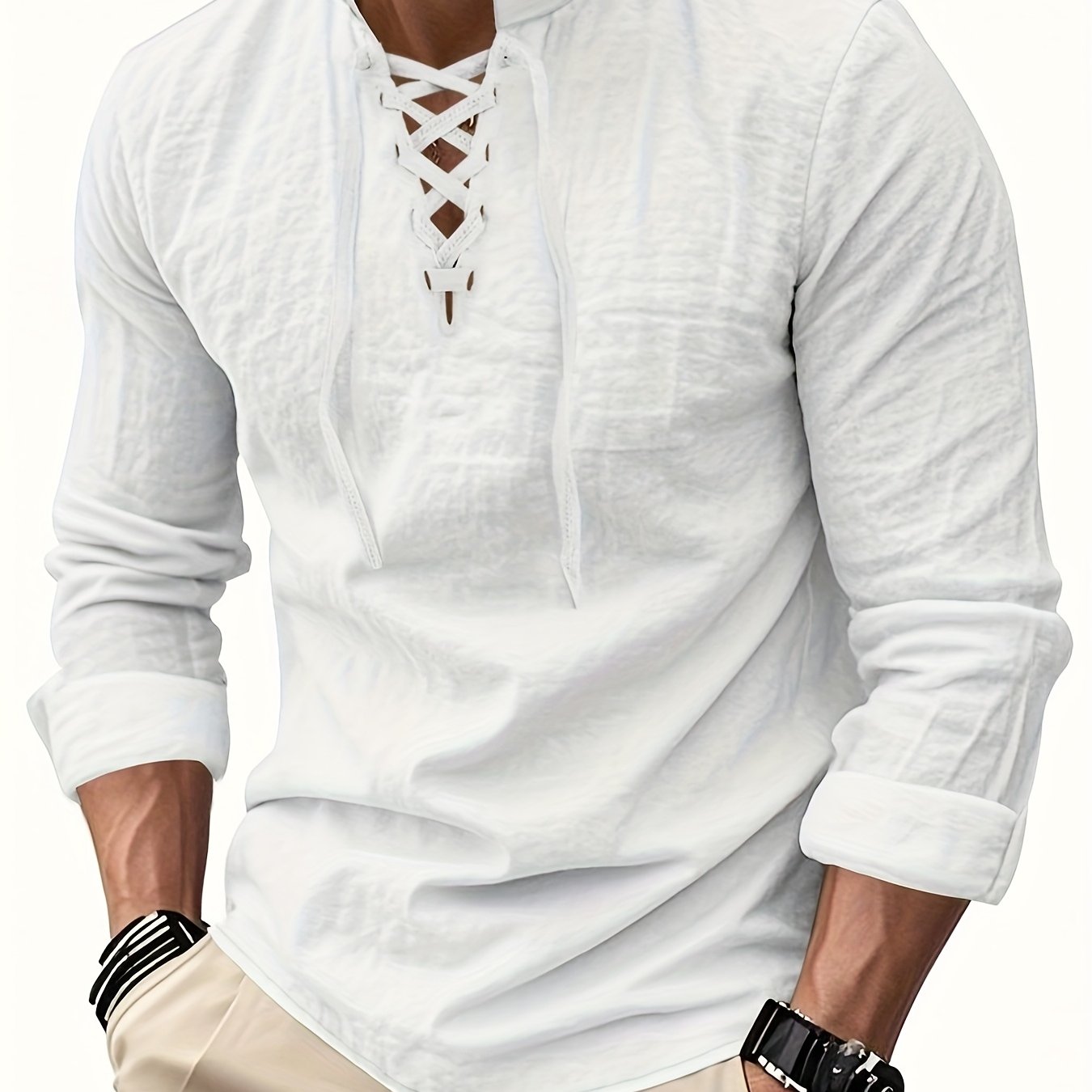 Montara & Crest V-Neck Shirt, light blue cotton top with a fitted V-neck design and short sleeves, styled on a mannequin.