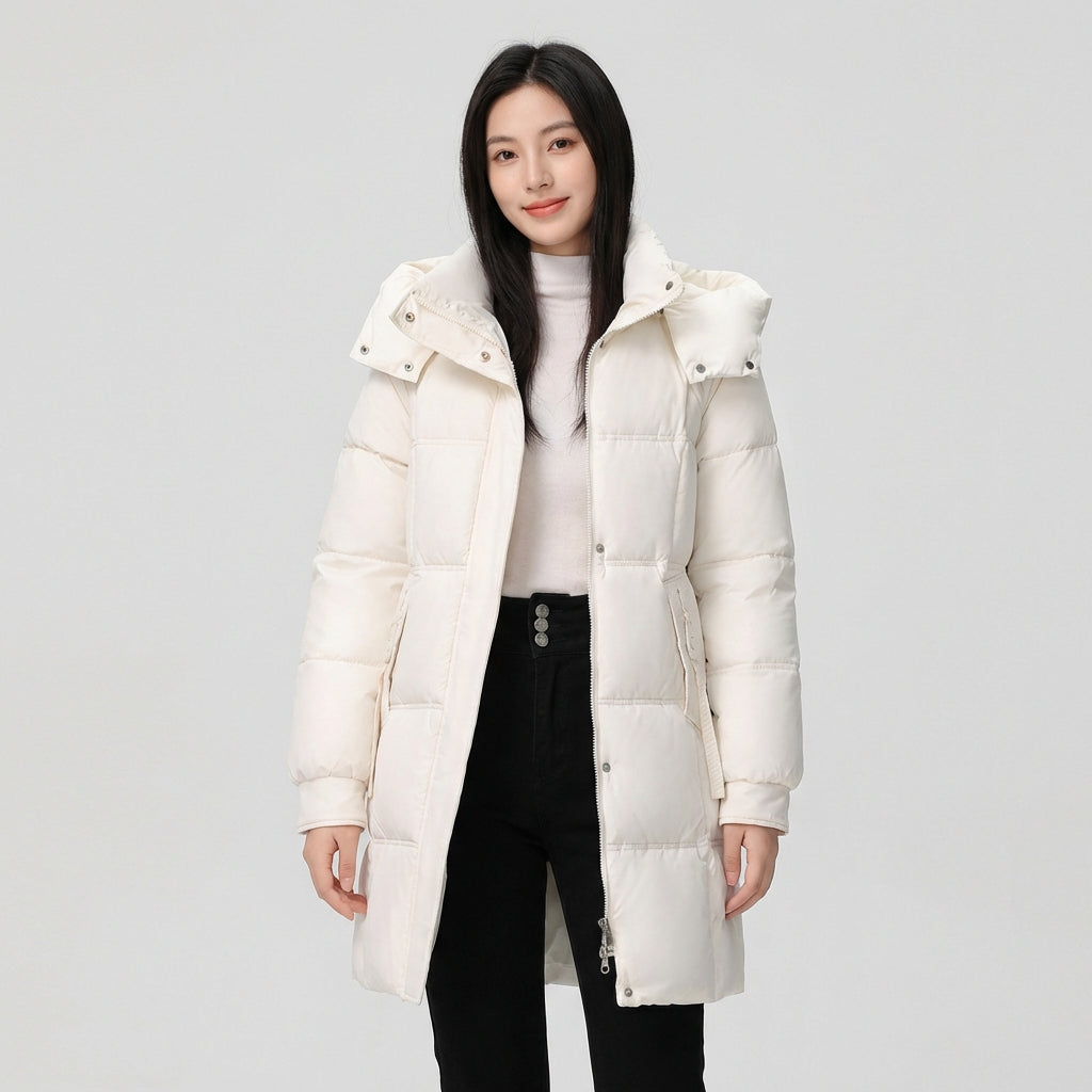 Amelia | Belted Hooded Longline Puffer Coat