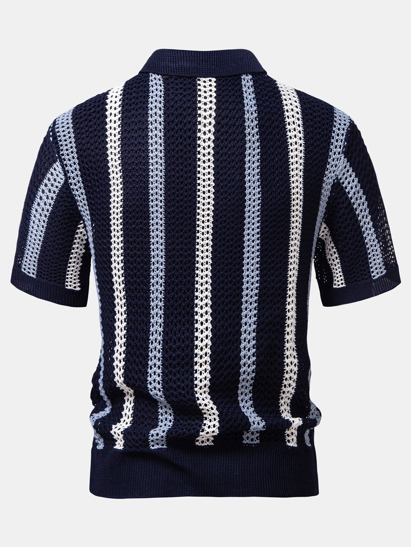 V-Neck Striped Crochet Polo - Montaracrest