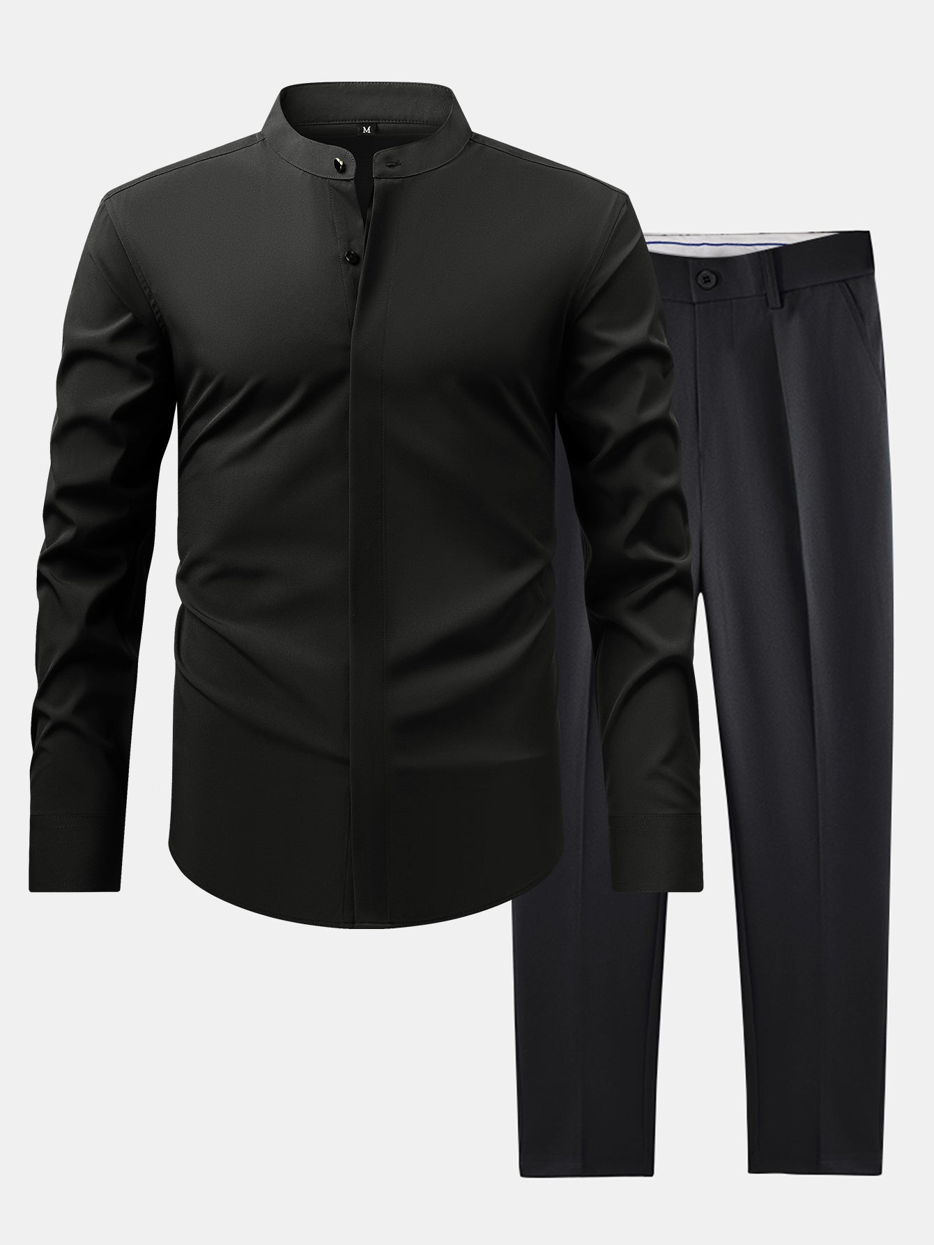 Chic High Collar Shirt with Flared Leg Slim Fit Trousers - Montaracrest
