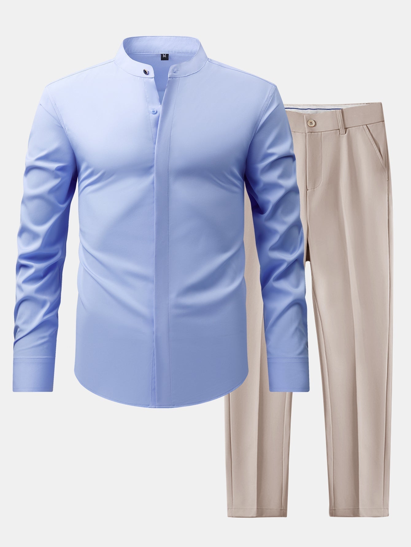 Chic High Collar Shirt with Flared Leg Slim Fit Trousers - Montaracrest
