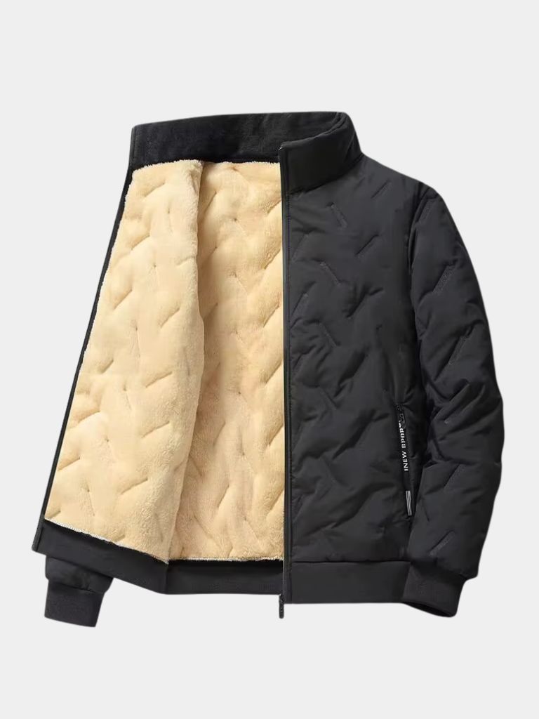 Montaracrest Premium Klassiek Sherpa winter jacket with cozy fleece lining, black color, front zipper, and adjustable hood.