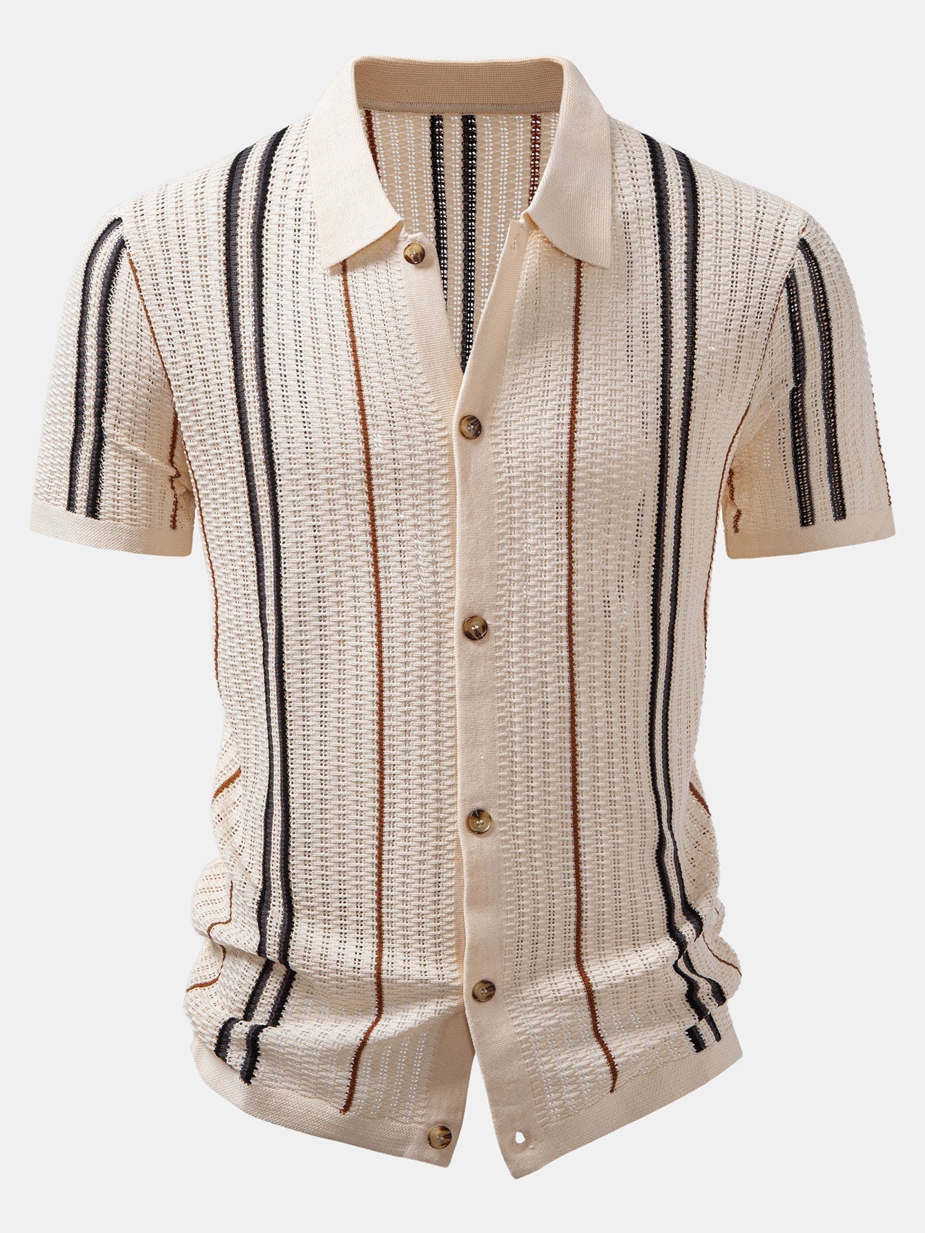 Striped Crochet Shirt with Buttons & Straight Leg Linen Trousers - Montaracrest