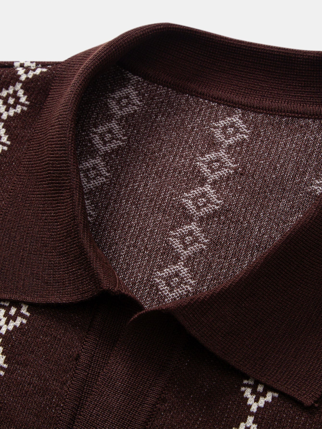 V-Neck Polo with Geometric Knit Design