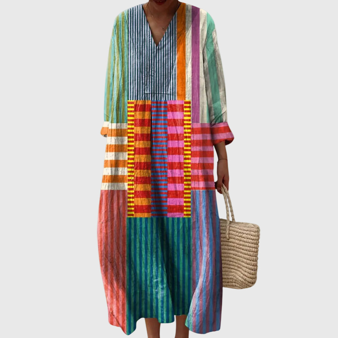 Montaracrest Stephanie midi geometric dress featuring a stylish pattern and elegant fit, perfect for casual or semi-formal wear.