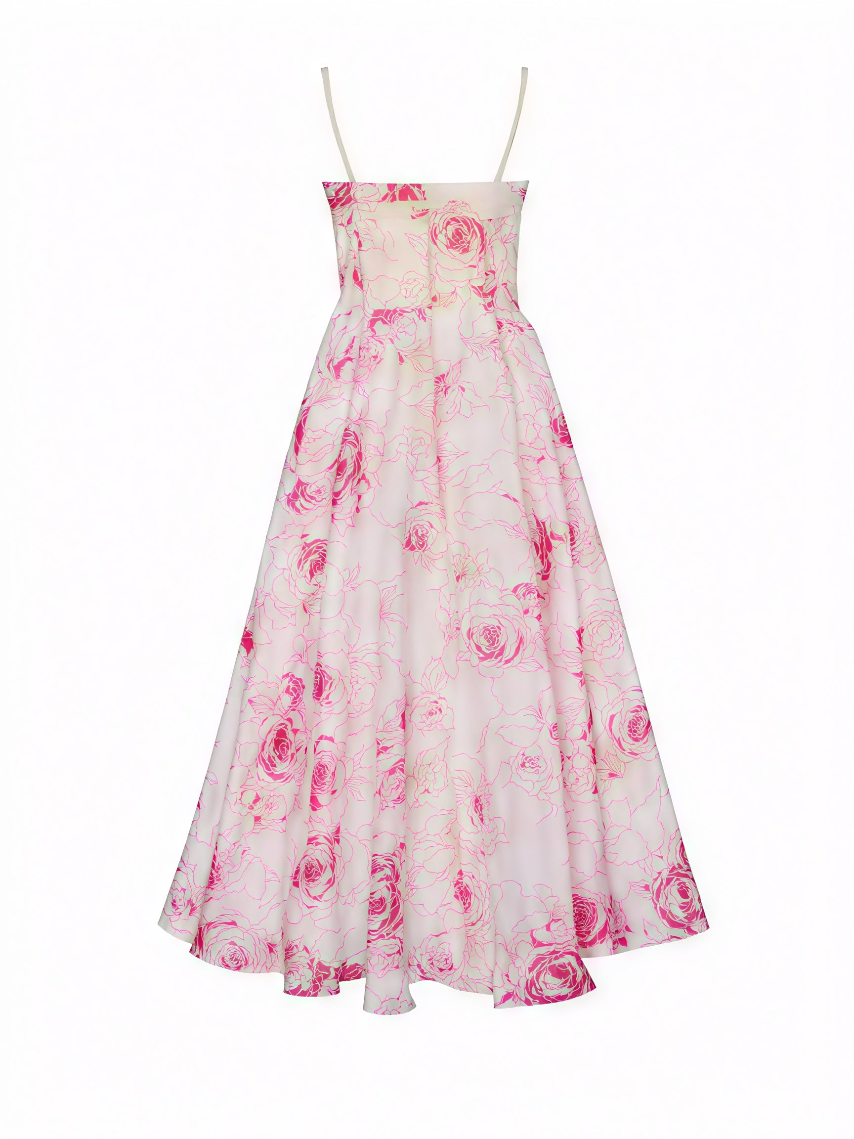 Floral midi dress by Montaracrest with a flowing silhouette and springtime floral pattern, perfect for elegant daytime wear.